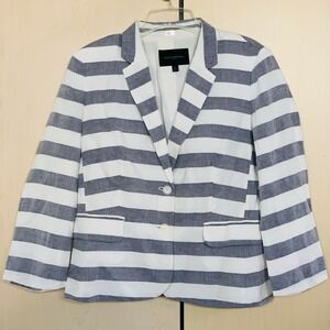 Banana Republic Women's 2-Button Linen Blue‎ Stripe Blazer Jacket Size 12